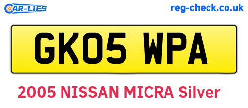 GK05WPA are the vehicle registration plates.