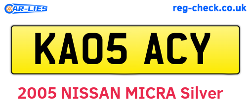 KA05ACY are the vehicle registration plates.