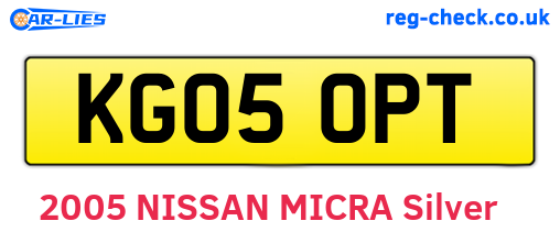 KG05OPT are the vehicle registration plates.
