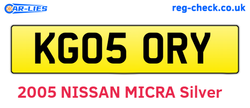 KG05ORY are the vehicle registration plates.