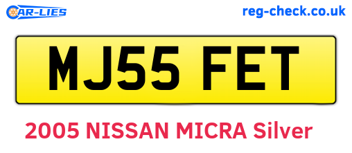MJ55FET are the vehicle registration plates.