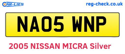 NA05WNP are the vehicle registration plates.