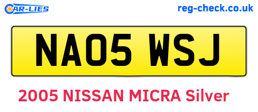 NA05WSJ are the vehicle registration plates.
