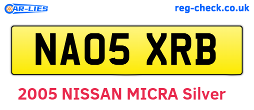 NA05XRB are the vehicle registration plates.