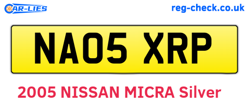 NA05XRP are the vehicle registration plates.
