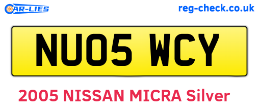 NU05WCY are the vehicle registration plates.