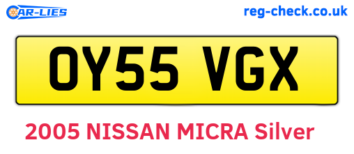 OY55VGX are the vehicle registration plates.
