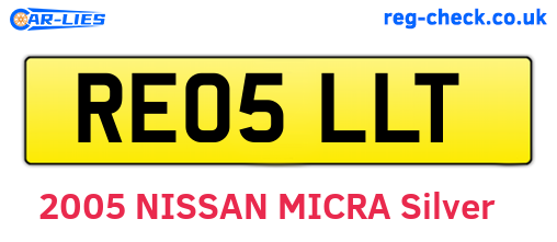 RE05LLT are the vehicle registration plates.