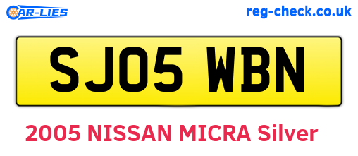 SJ05WBN are the vehicle registration plates.