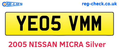 YE05VMM are the vehicle registration plates.