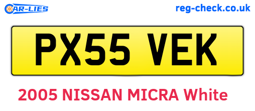 PX55VEK are the vehicle registration plates.