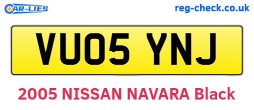 VU05YNJ are the vehicle registration plates.