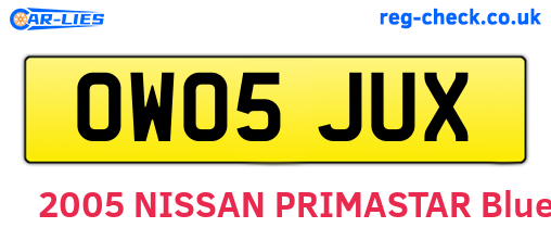 OW05JUX are the vehicle registration plates.