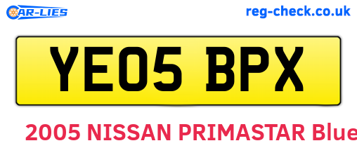 YE05BPX are the vehicle registration plates.