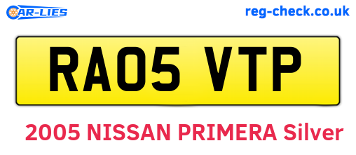 RA05VTP are the vehicle registration plates.