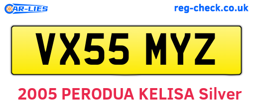 VX55MYZ are the vehicle registration plates.