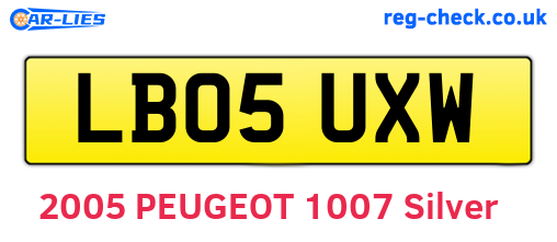 LB05UXW are the vehicle registration plates.