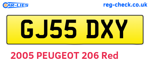 GJ55DXY are the vehicle registration plates.