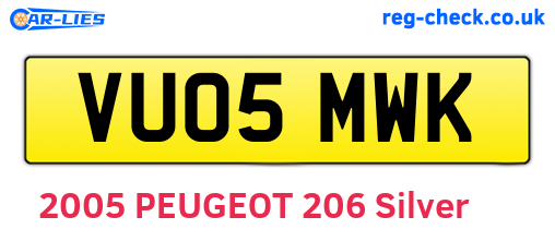 VU05MWK are the vehicle registration plates.