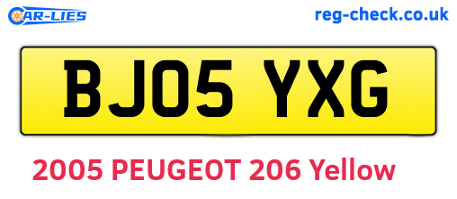 BJ05YXG are the vehicle registration plates.