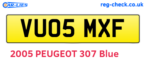 VU05MXF are the vehicle registration plates.