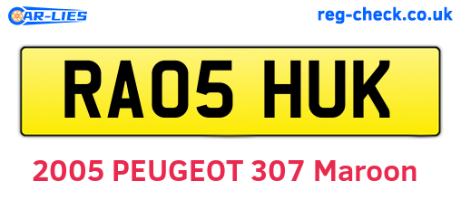 RA05HUK are the vehicle registration plates.
