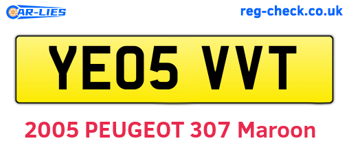 YE05VVT are the vehicle registration plates.