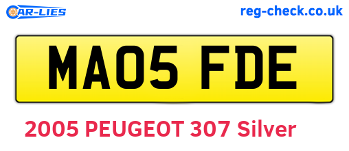 MA05FDE are the vehicle registration plates.