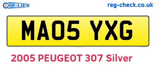 MA05YXG are the vehicle registration plates.