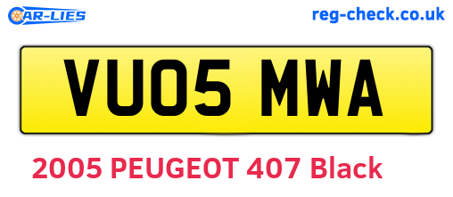 VU05MWA are the vehicle registration plates.