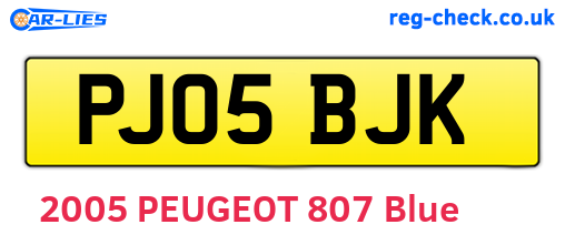 PJ05BJK are the vehicle registration plates.