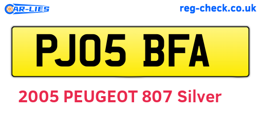 PJ05BFA are the vehicle registration plates.
