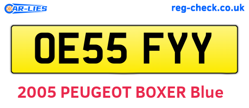 OE55FYY are the vehicle registration plates.