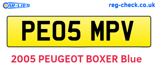 PE05MPV are the vehicle registration plates.
