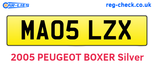 MA05LZX are the vehicle registration plates.