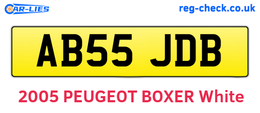 AB55JDB are the vehicle registration plates.