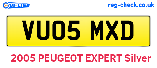 VU05MXD are the vehicle registration plates.