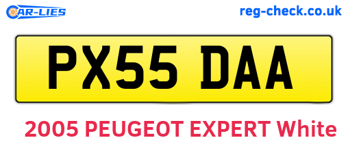 PX55DAA are the vehicle registration plates.