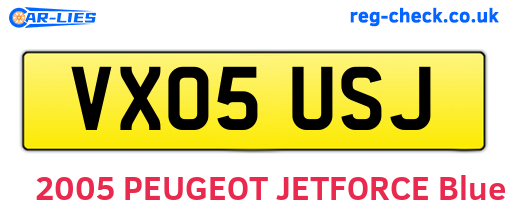 VX05USJ are the vehicle registration plates.