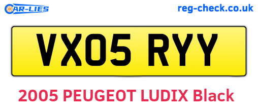 VX05RYY are the vehicle registration plates.