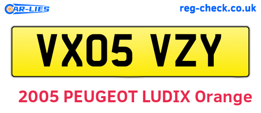 VX05VZY are the vehicle registration plates.