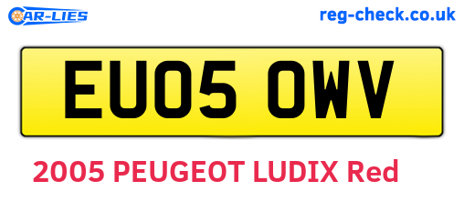 EU05OWV are the vehicle registration plates.
