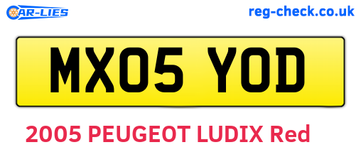 MX05YOD are the vehicle registration plates.