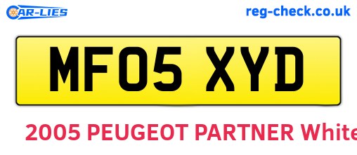 MF05XYD are the vehicle registration plates.