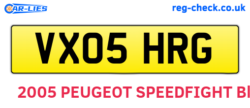 VX05HRG are the vehicle registration plates.