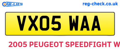 VX05WAA are the vehicle registration plates.