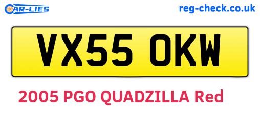 VX55OKW are the vehicle registration plates.