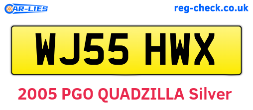 WJ55HWX are the vehicle registration plates.