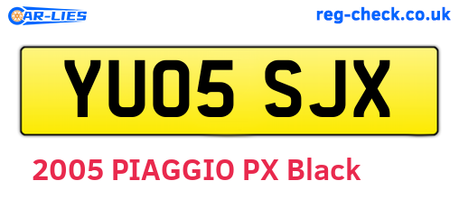 YU05SJX are the vehicle registration plates.