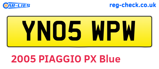 YN05WPW are the vehicle registration plates.